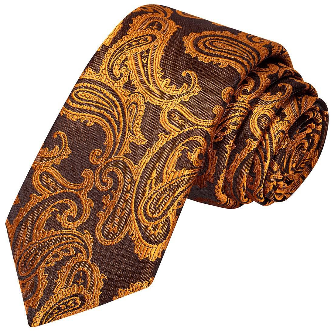 Tiger Orange on Black Paisley Tie - Tie, bowtie, pocket square  | Kissties