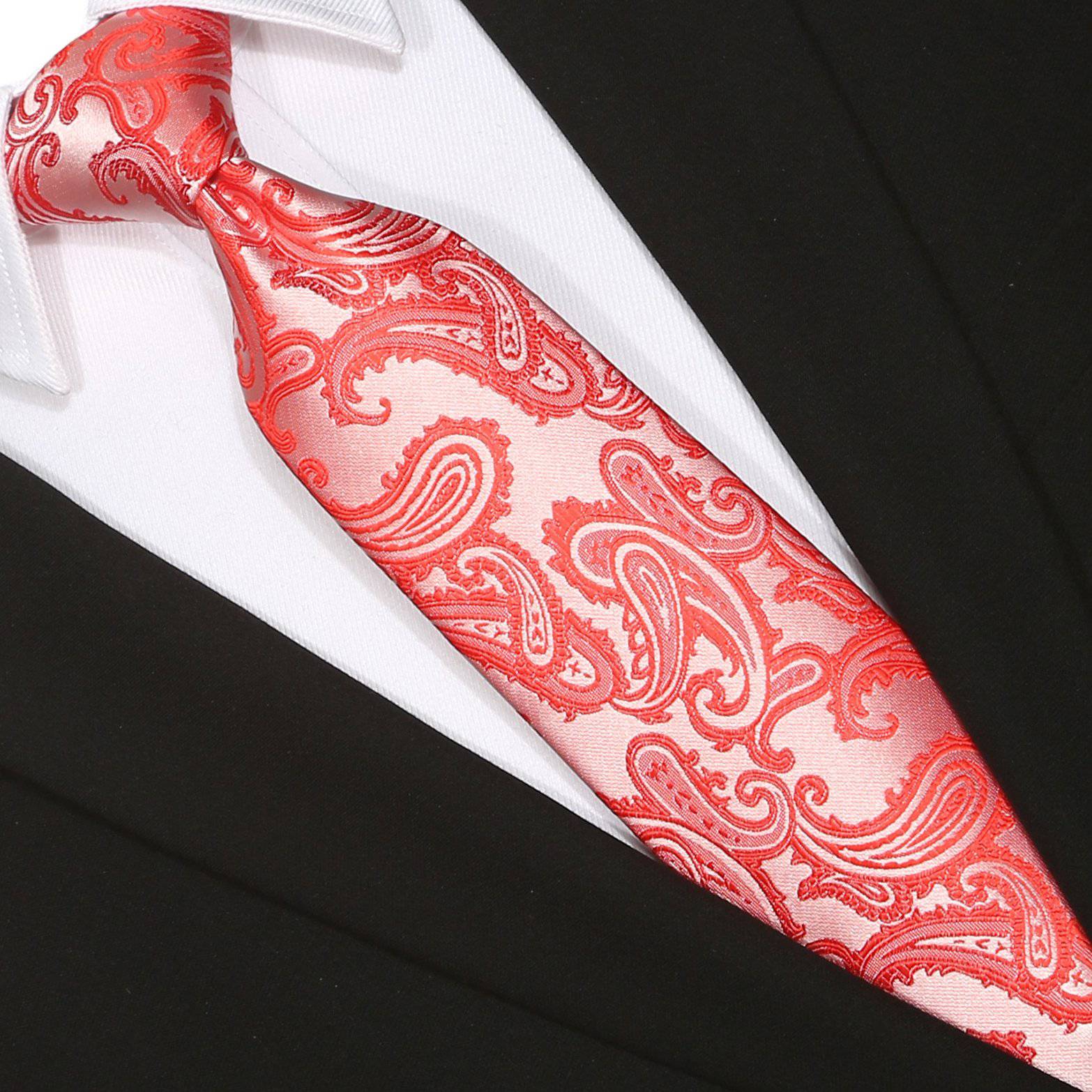 Persian Red on Silver Paisley Tie - Tie, bowtie, pocket square  | Kissties