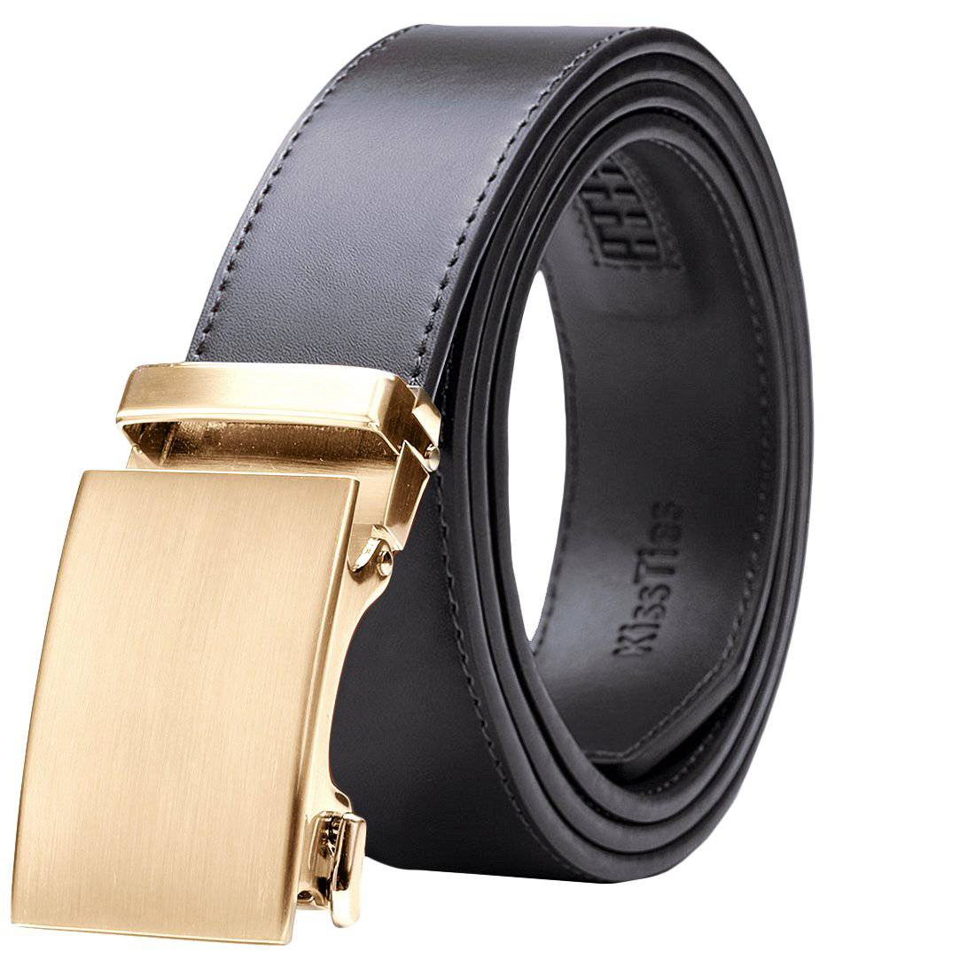 Cowhide Leather Micro-Ratchet Belt | Steel Gold Buckle | Black Strap KissTies Cowhide Leather Micro-Ratchet Belt | Steel Gold Buckle | Black Strap KissTies