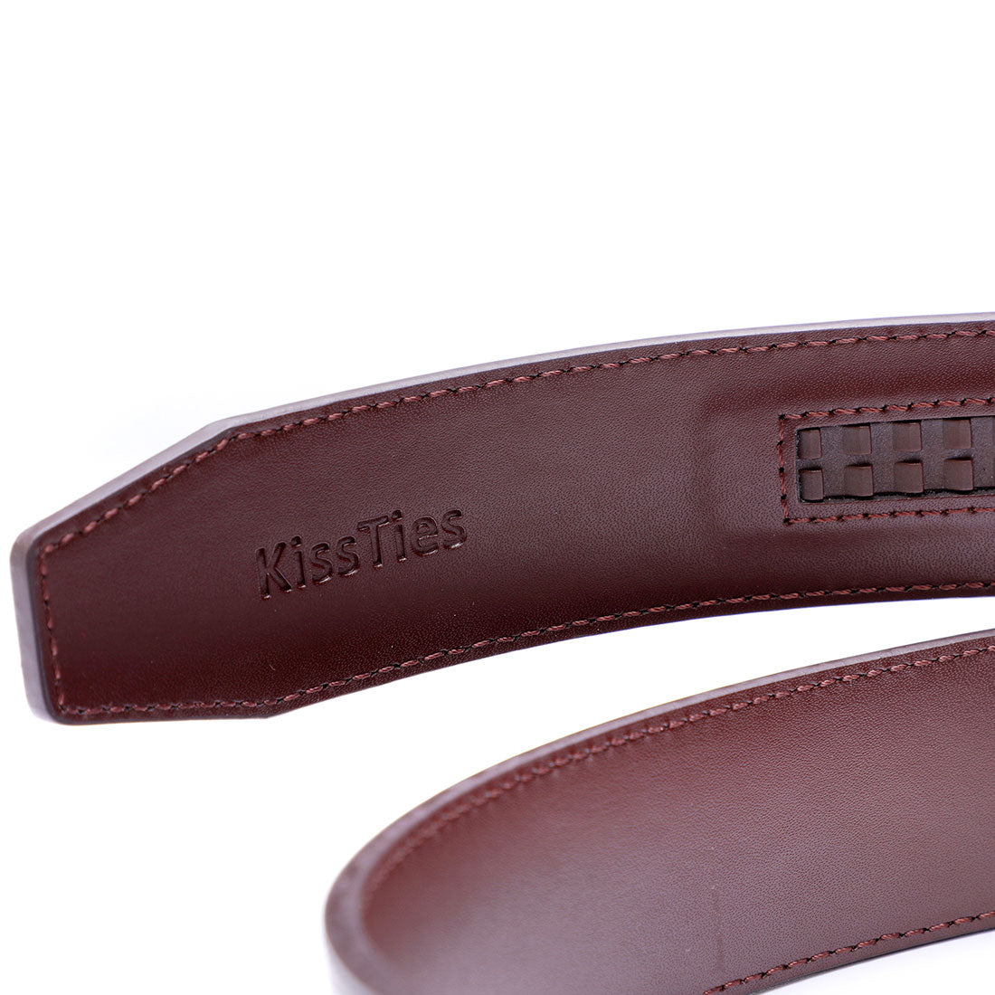 Genuine Solid Leather Micro-Ratchet Belt | Steel Brass Buckle | Brown Strap - Tie, bowtie, pocket square  | Kissties
