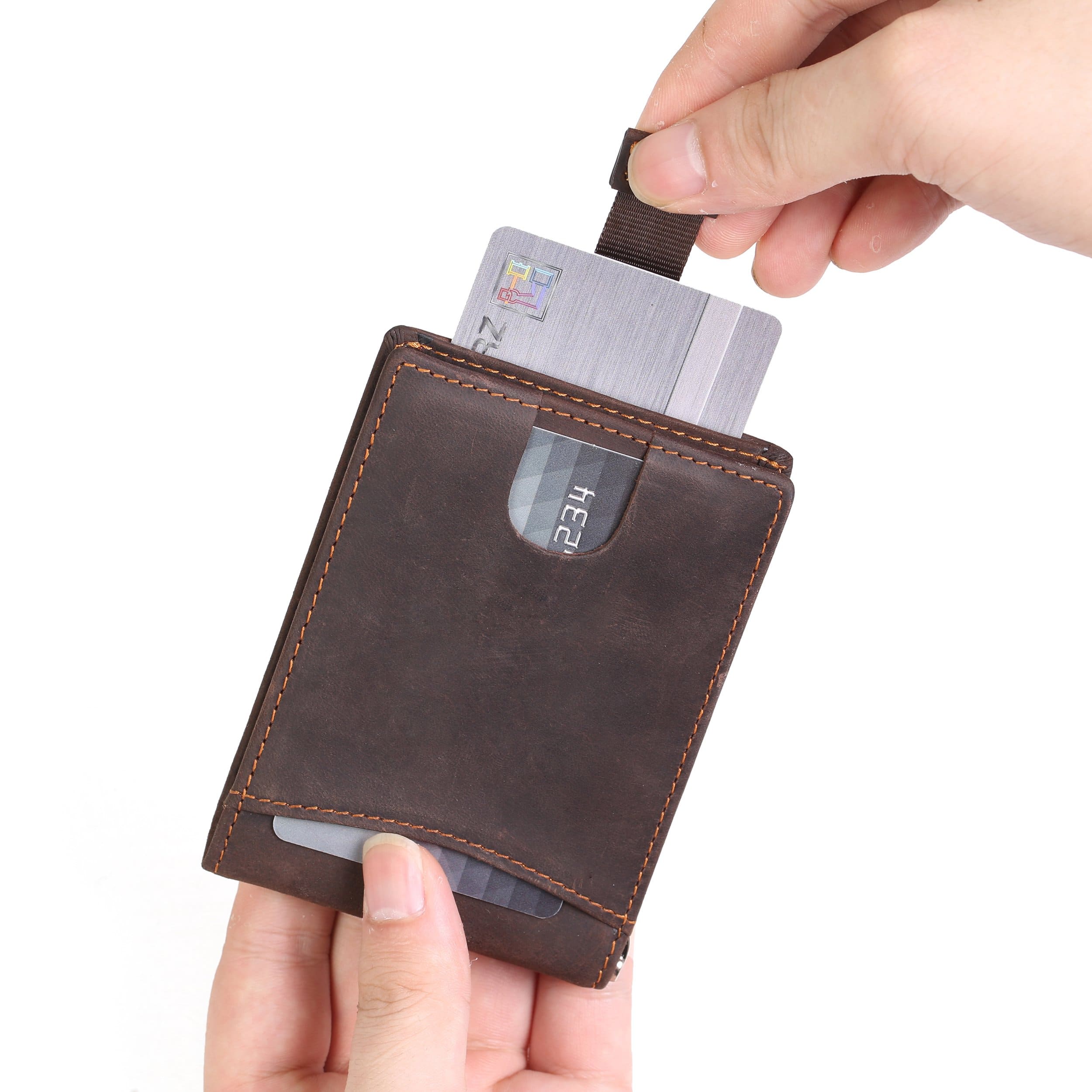 RFID-Blocking L-Fold Money-Clip Brown Leather Wallet - Tie, bowtie, pocket square  | Kissties