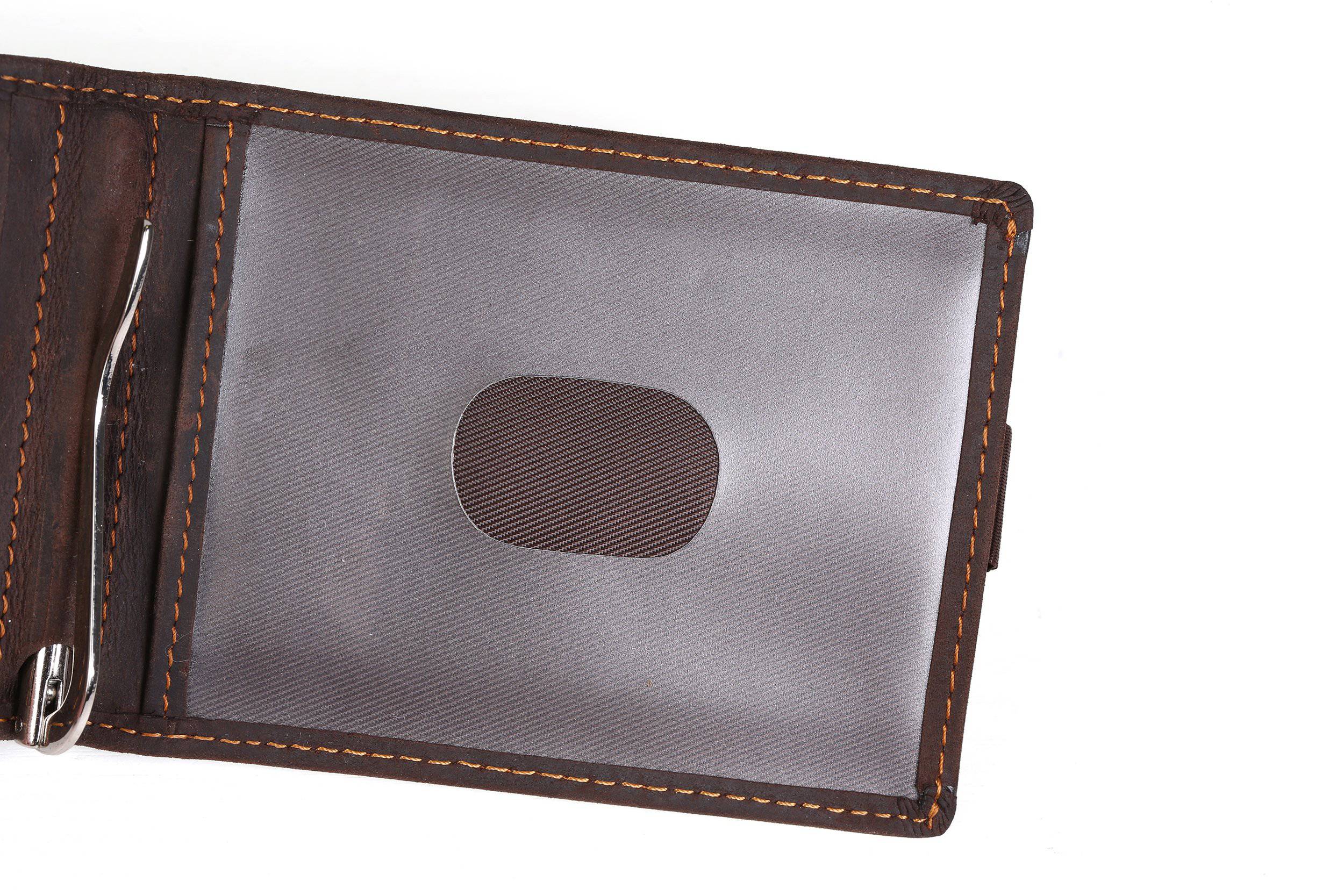 RFID-Blocking L-Fold Money-Clip Brown Leather Wallet - Tie, bowtie, pocket square  | Kissties
