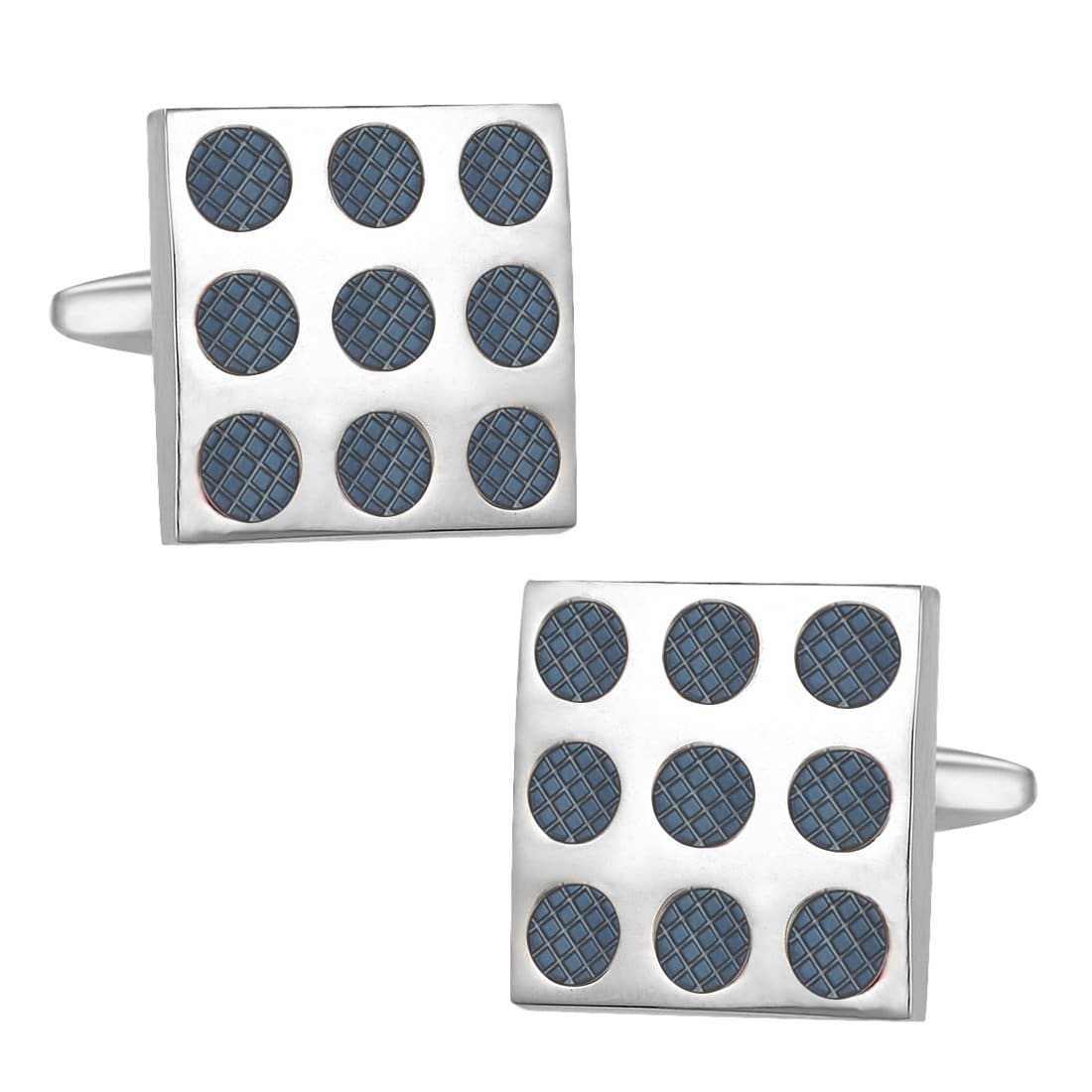 Classic Blue Dice Dots Silver Cufflinks - Tie, bowtie, pocket square  | Kissties