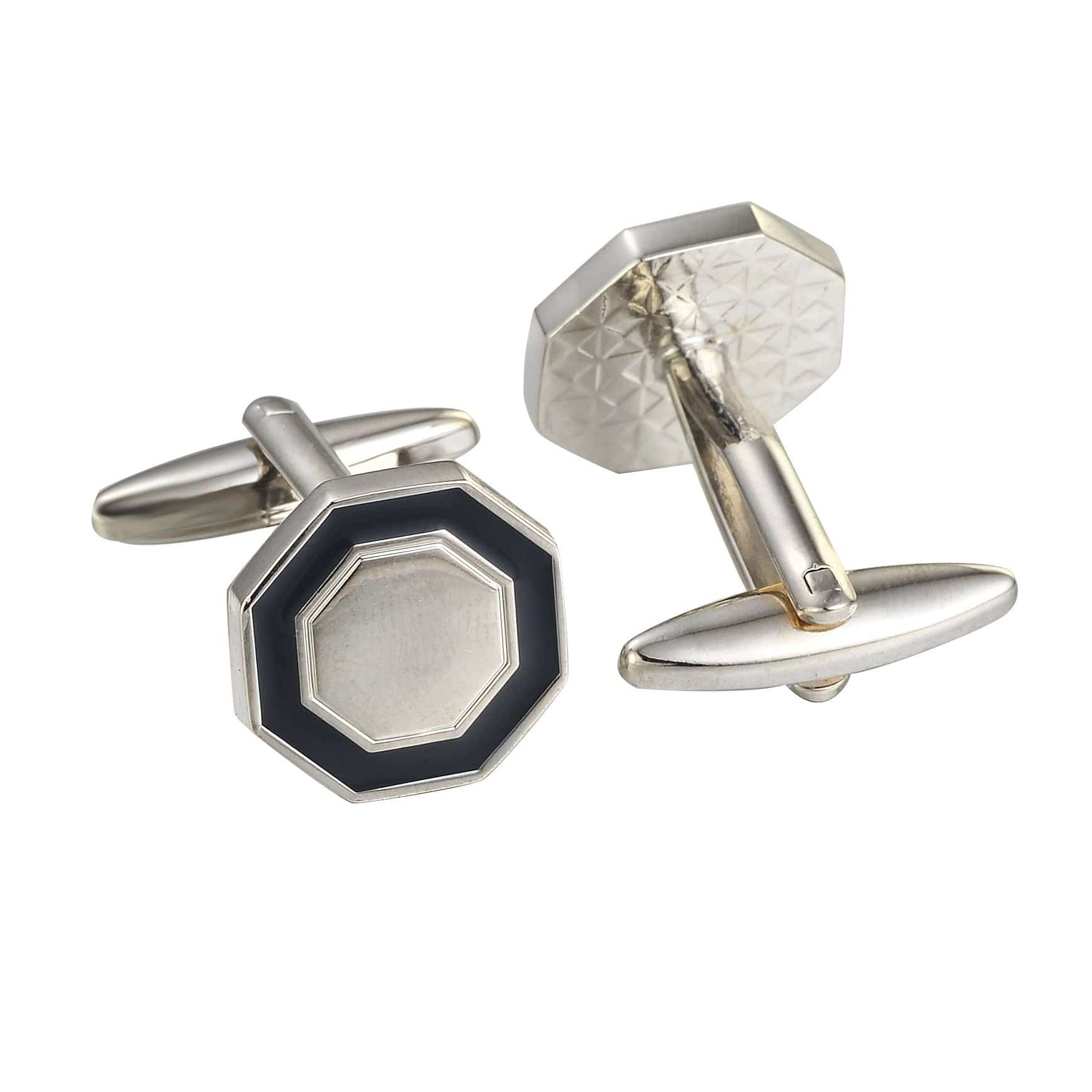 Classic Silver Blue Octagon Cufflinks - Tie, bowtie, pocket square  | Kissties