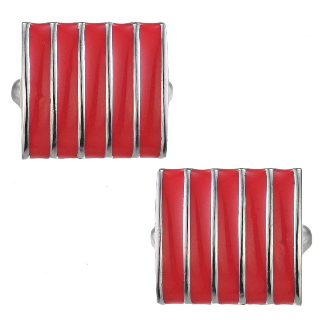 Classic Sliver Red Stripe Square Cufflinks - Tie, bowtie, pocket square  | Kissties