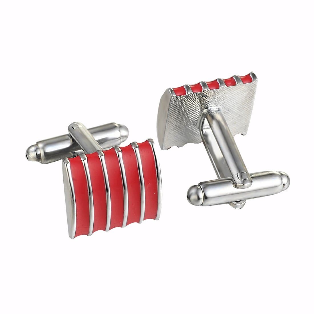 Classic Sliver Red Stripe Square Cufflinks - Tie, bowtie, pocket square  | Kissties