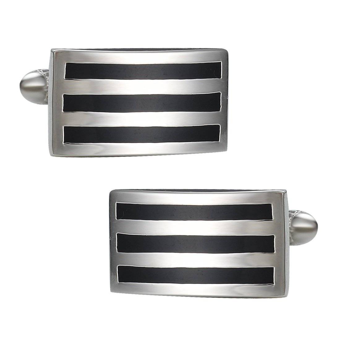 Classic Sliver Black Stripe Rectangle Cufflinks - Tie, bowtie, pocket square  | Kissties