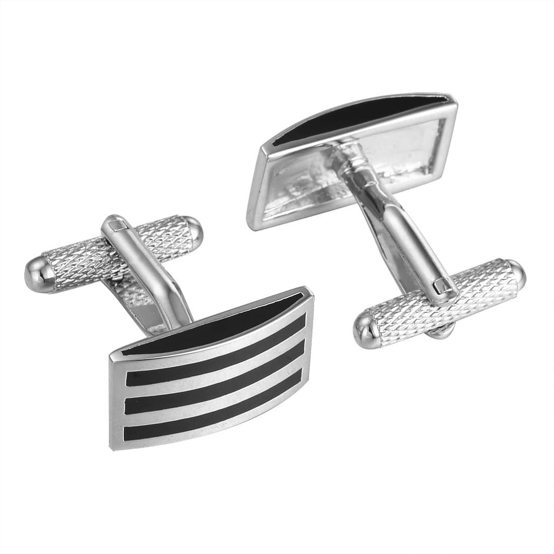 Classic Sliver Black Stripe Rectangle Cufflinks - Tie, bowtie, pocket square  | Kissties