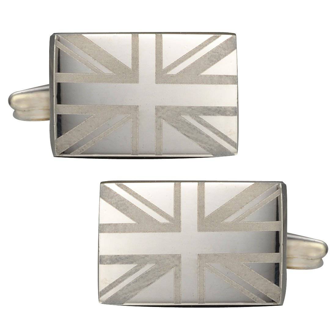 UK Flag Brushed Nickel Cufflinks - Tie, bowtie, pocket square  | Kissties