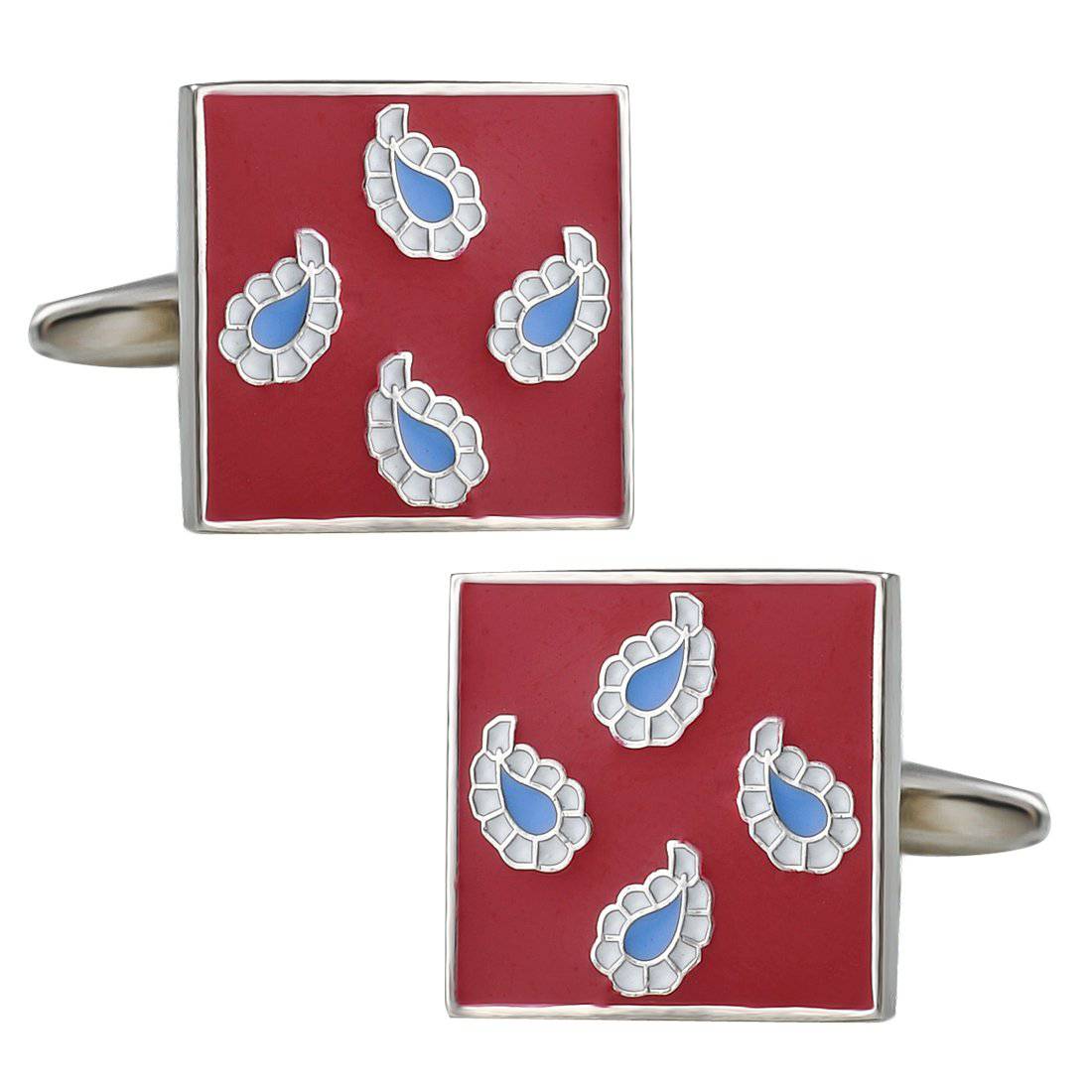 Classic Red Square Paisley Cufflinks - Tie, bowtie, pocket square  | Kissties