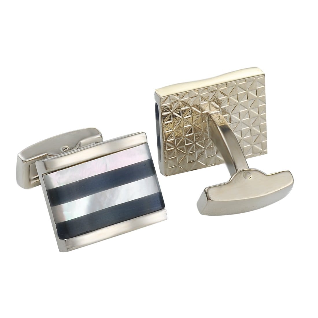 Classic Oyster Black-White Shell Strips Cufflinks - Tie, bowtie, pocket square  | Kissties