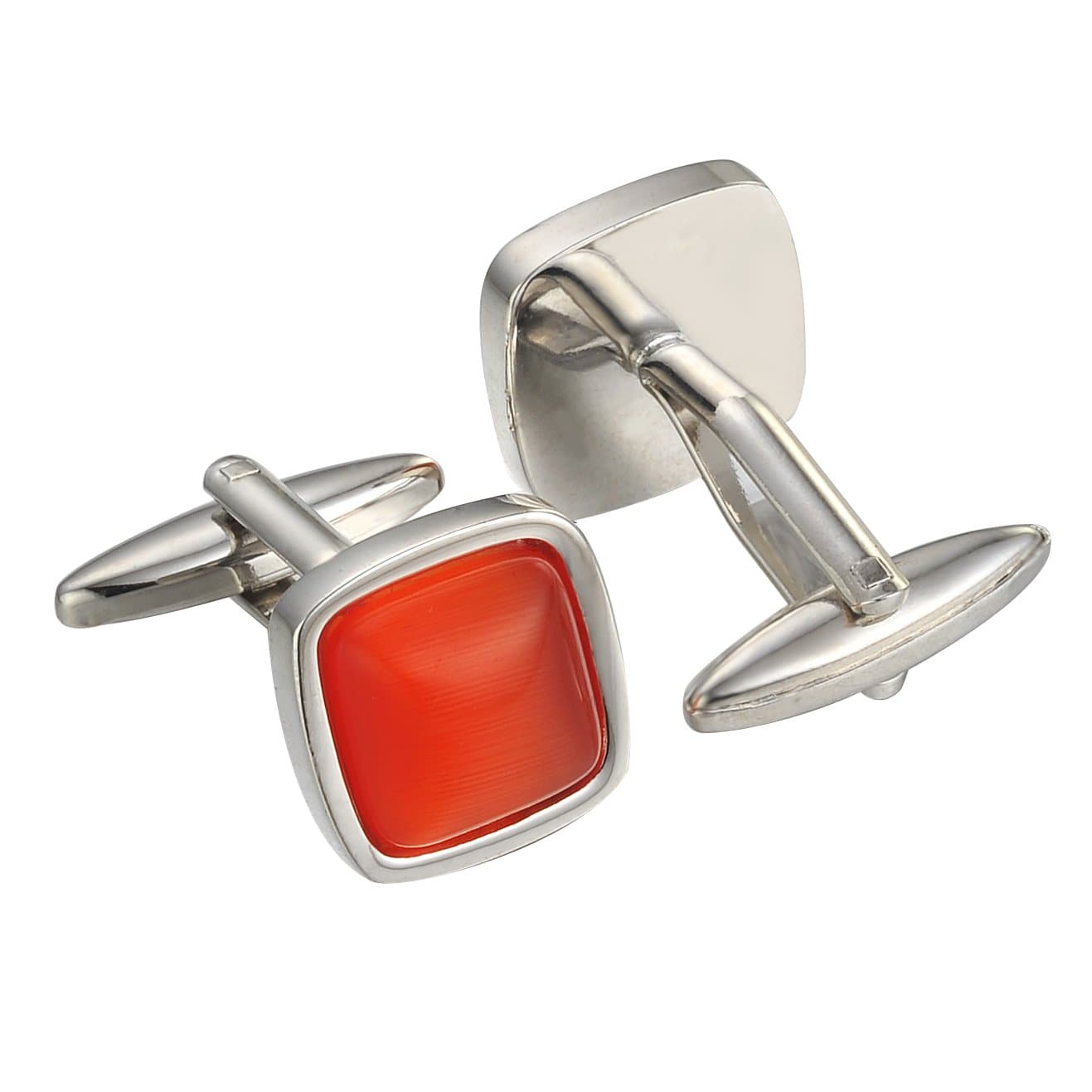 Classic Red Curved Square Stone Cufflinks - Tie, bowtie, pocket square  | Kissties