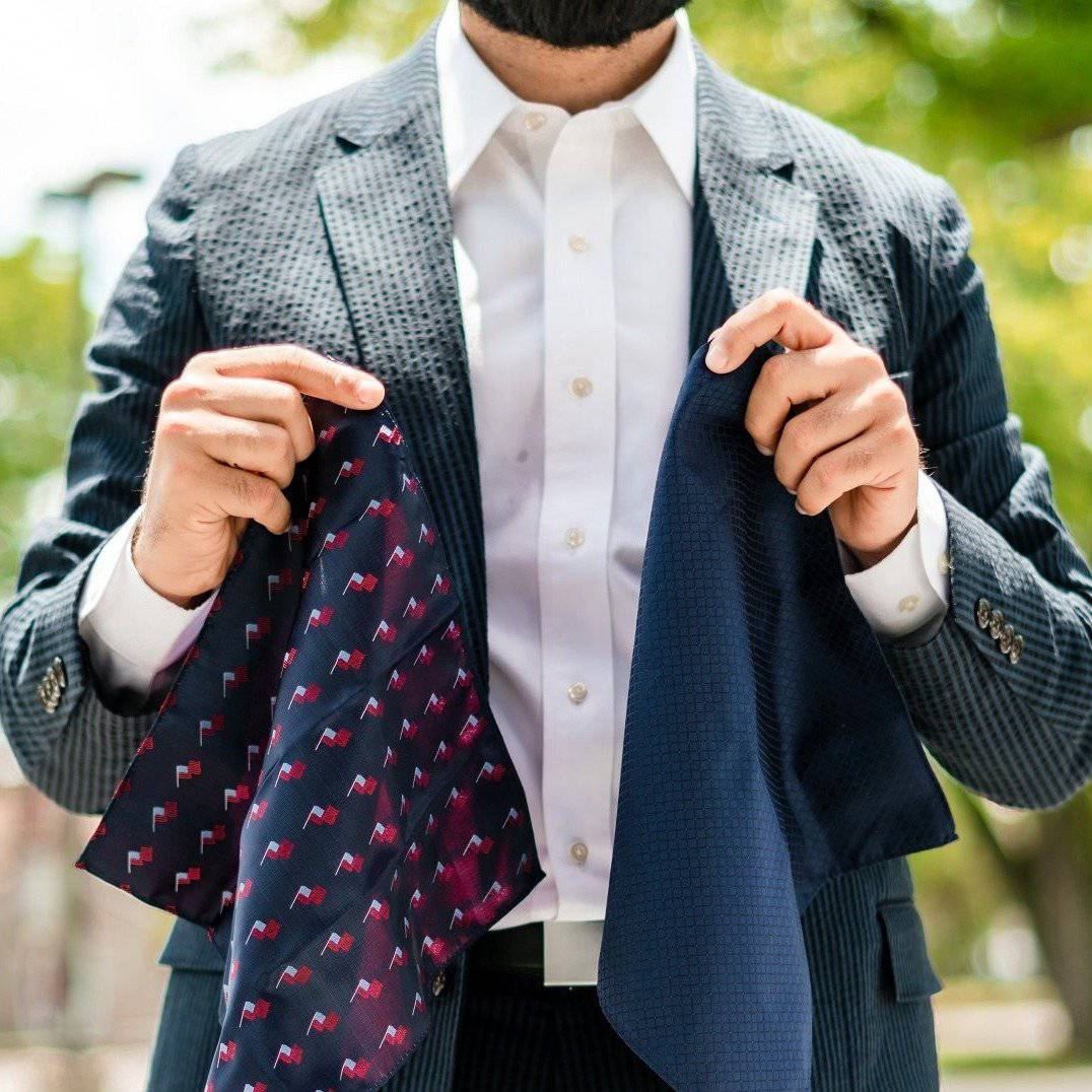 Navy Blue Checkered Pocket Square - Tie, bowtie, pocket square  | Kissties