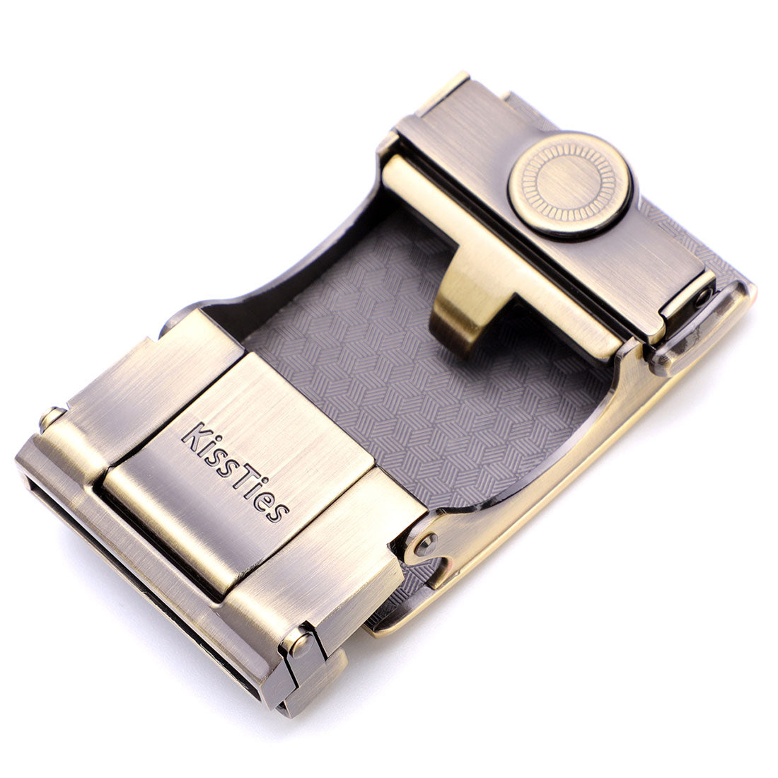Genuine Solid Leather Micro-Ratchet Belt | Steel Brass Buckle | Black Strap - Tie, bowtie, pocket square  | Kissties