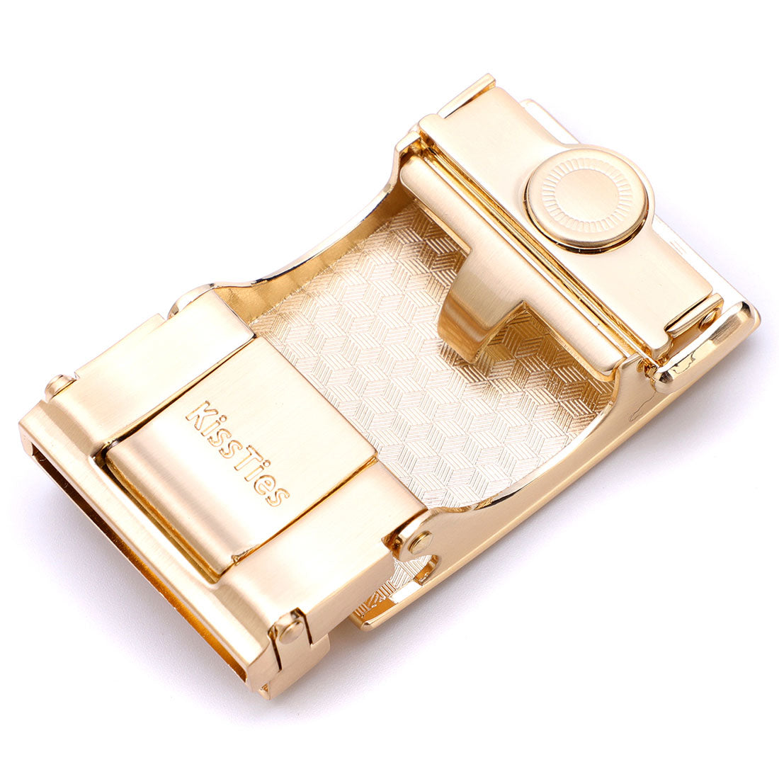 Genuine Solid Leather Micro-Ratchet Belt | Steel Gold Buckle | Brown Strap - Tie, bowtie, pocket square  | Kissties