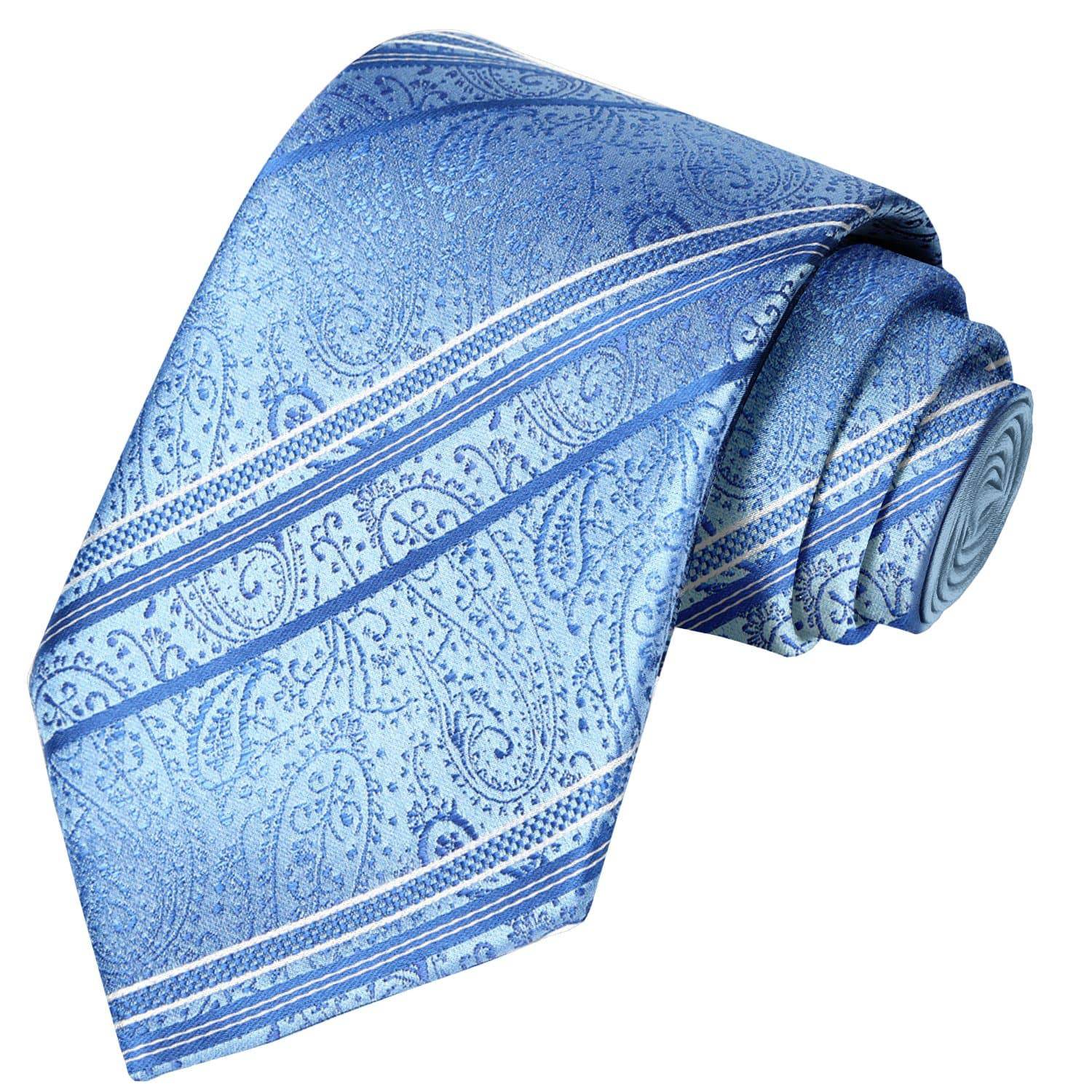 Sapphire White Stripes on Baby Blue Paisley Tie - Tie, bowtie, pocket square  | Kissties