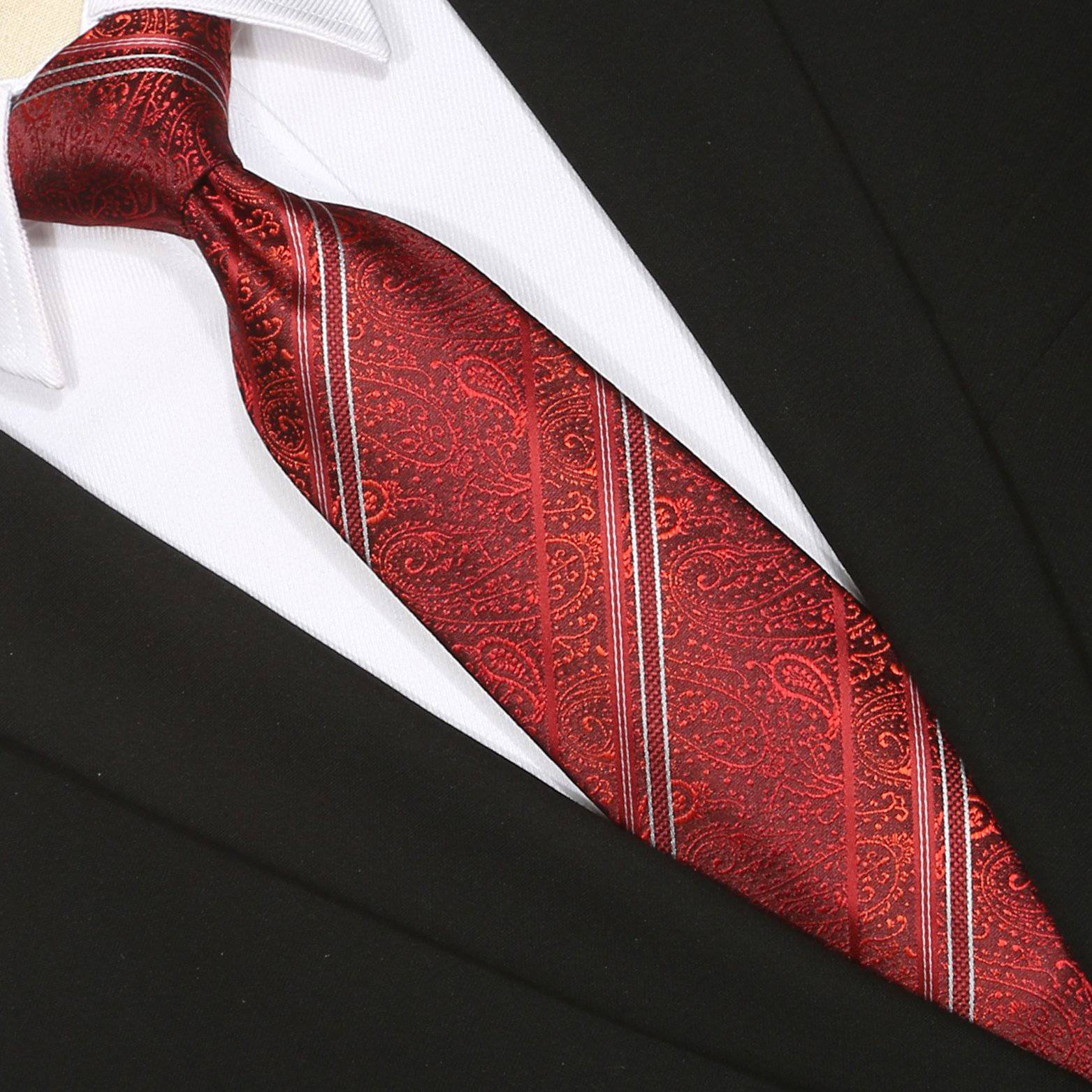 Red White Stripes on Red Black Paisley Tie - Tie, bowtie, pocket square  | Kissties