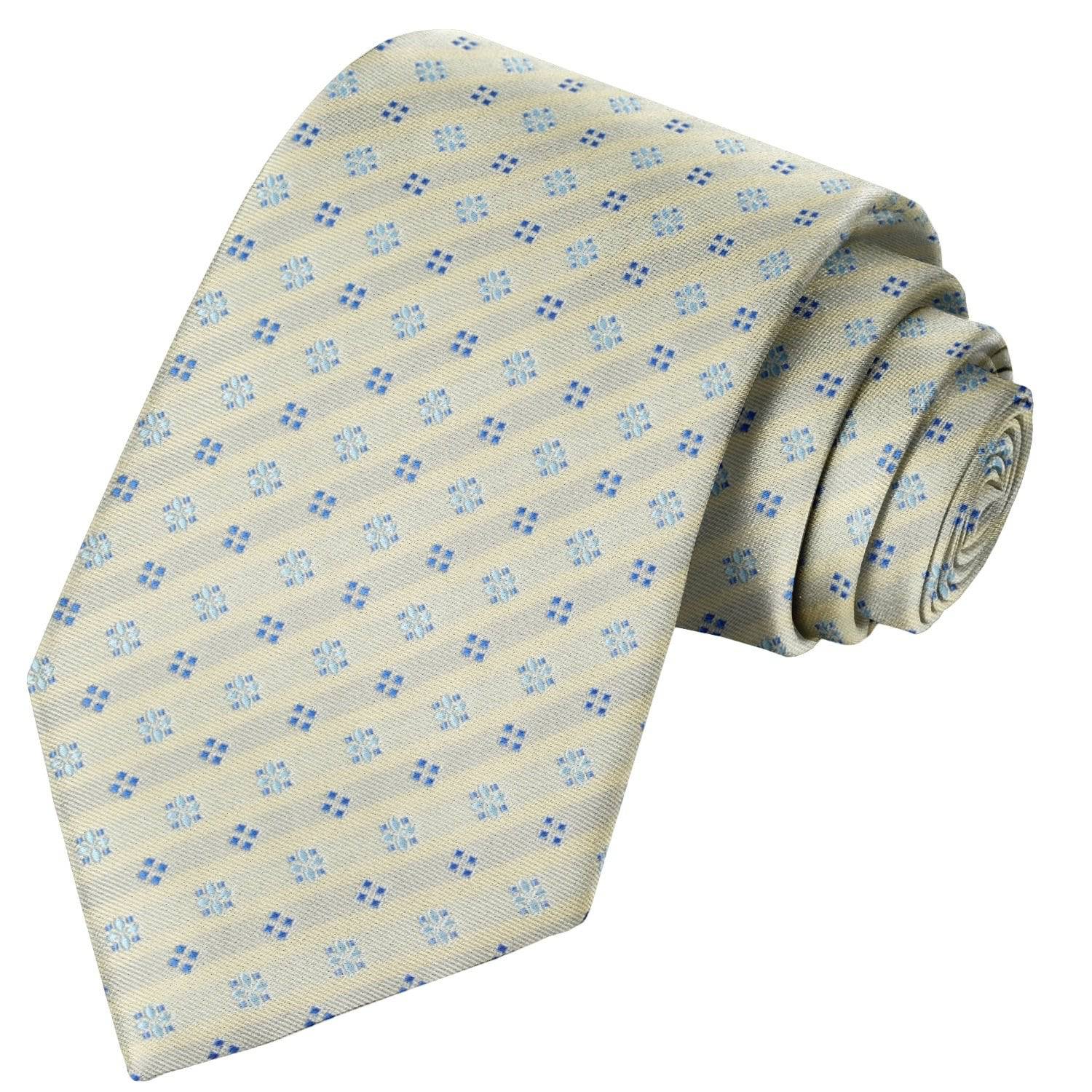 Baby-Cornflower-Cobalt-Slate Blue-Cream Floral Stripe Tie - Tie, bowtie, pocket square  | Kissties