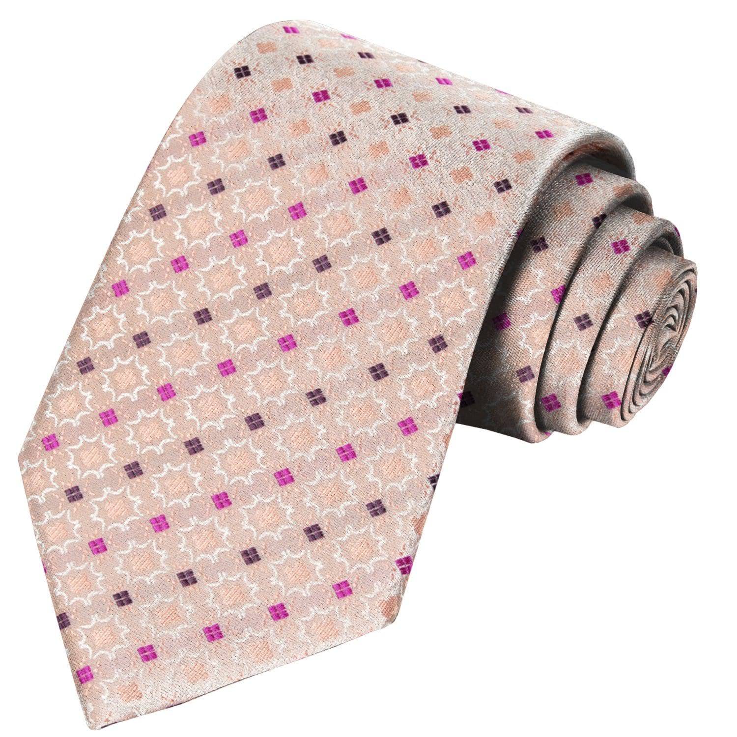 Light Salmon-Deep Orange-Plum-White-Fuchsia Floral Tie - Tie, bowtie, pocket square  | Kissties