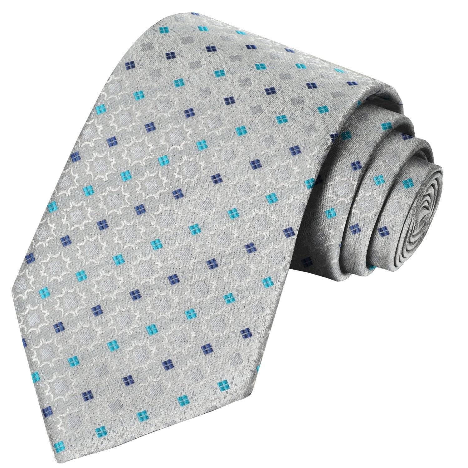 Cyan-Cobalt-Behr Blue-Mythic Pain Silver-Snow White Floral Tie - Tie, bowtie, pocket square  | Kissties