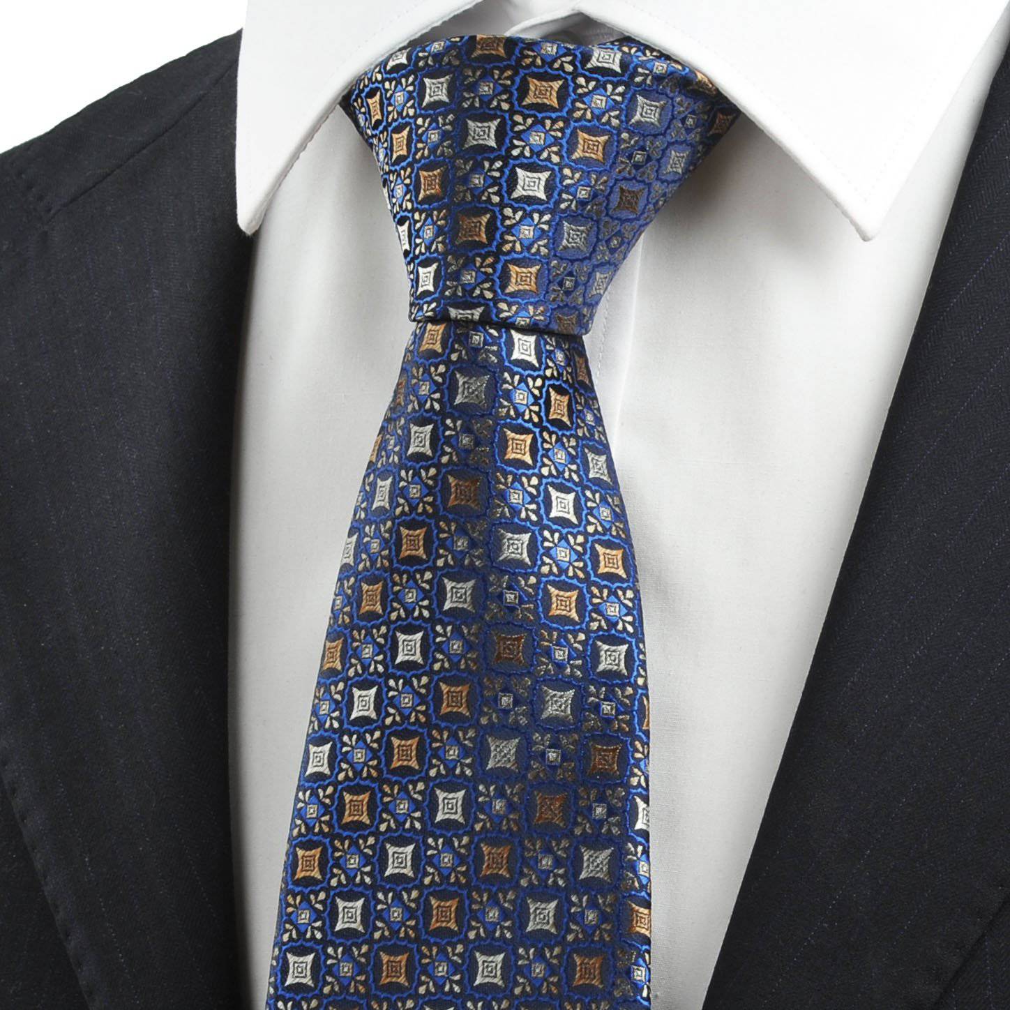 Brown-Blue Antique Bohemian Floral Tie - Tie, bowtie, pocket square  | Kissties