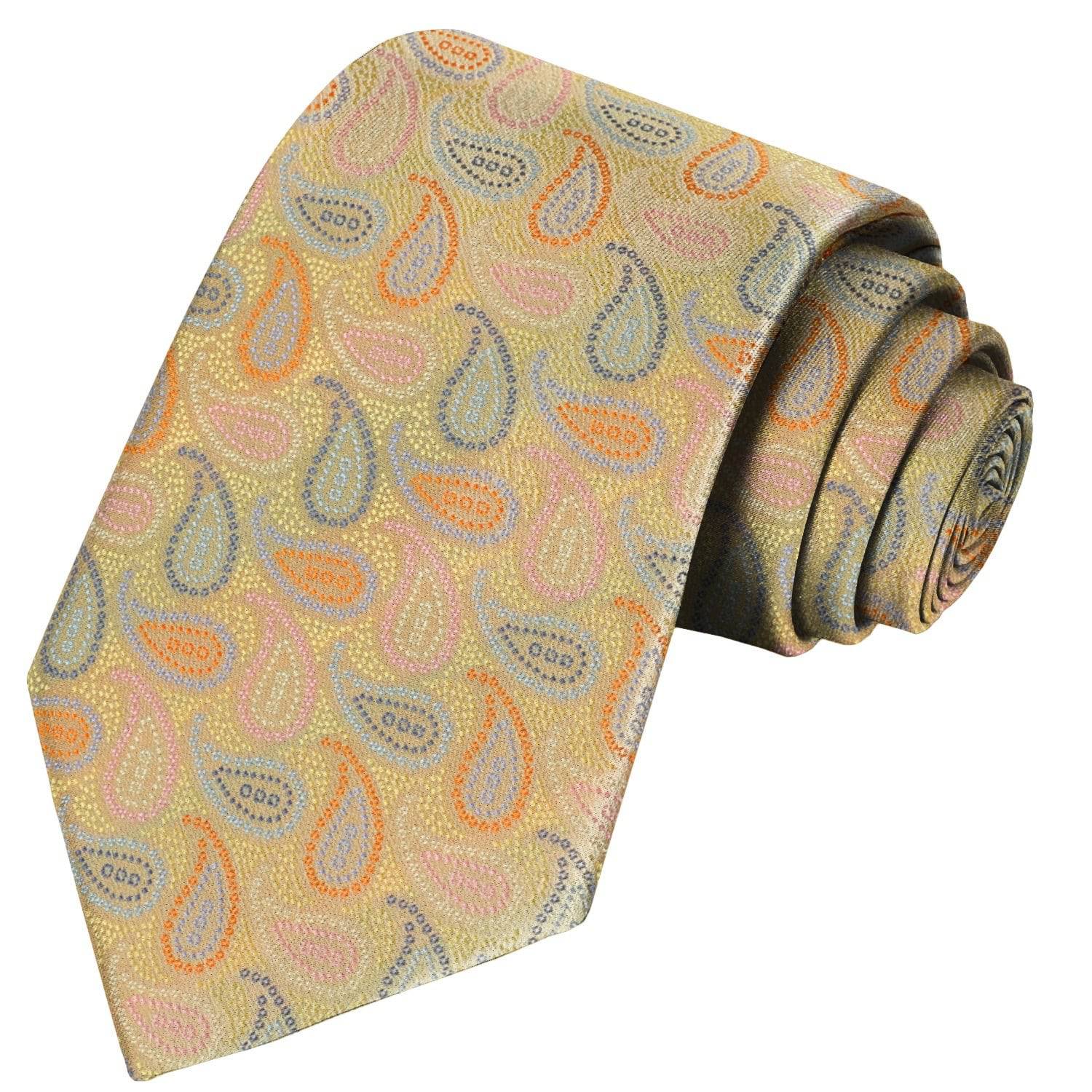 Flaxen-Plum-Light-Cobalt-Iris Blue-Orange Paisley Tie - Tie, bowtie, pocket square  | Kissties