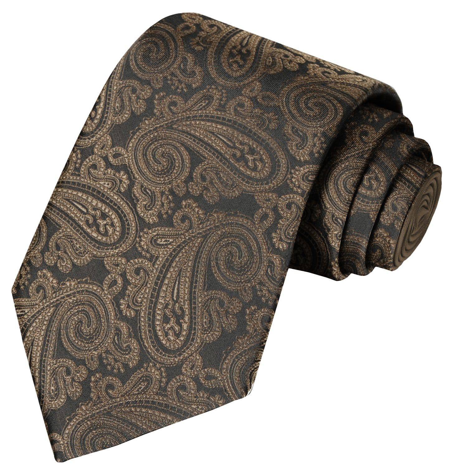 Tan-Spruce Brown-Jet Black Paisley Tie - Tie, bowtie, pocket square  | Kissties