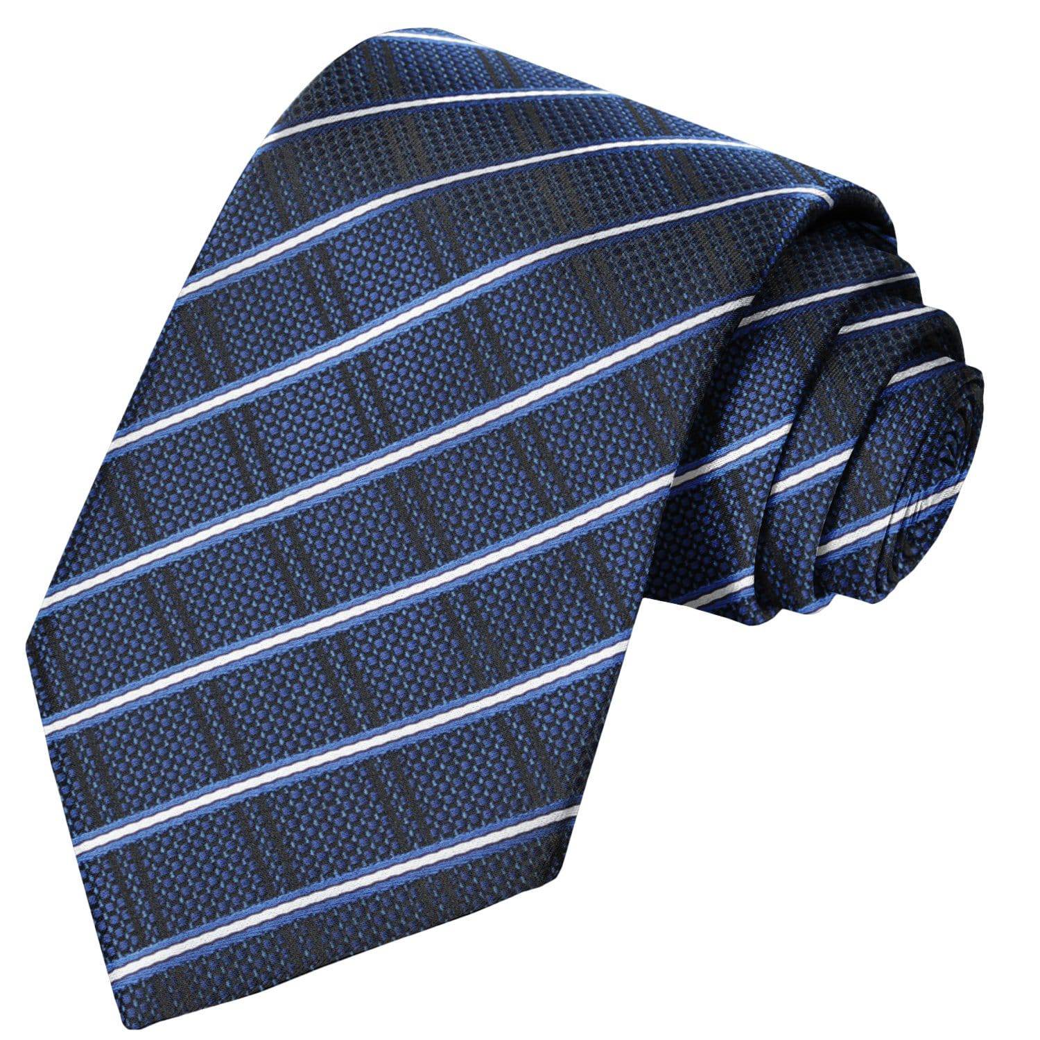 Black-White-Azure-Royal Blue Stripe Tie - Tie, bowtie, pocket square  | Kissties