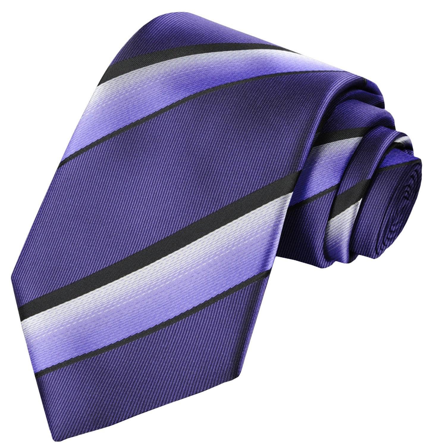Black-White-Medium Purple-Dark Slate Blue Striped Tie - Tie, bowtie, pocket square  | Kissties