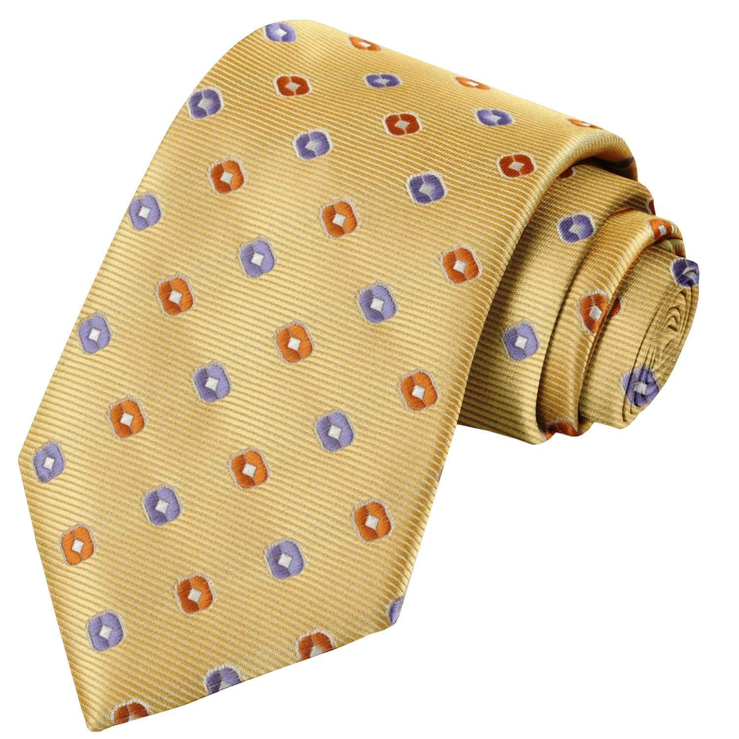 Moody Purple-Fire Yellow-White-Medallion Orange Floral Tie - Tie, bowtie, pocket square  | Kissties