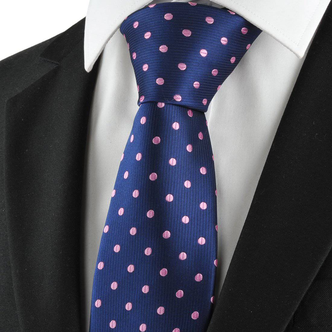 Pink on Navy Blue Polka Dot Tie - Tie, bowtie, pocket square  | Kissties