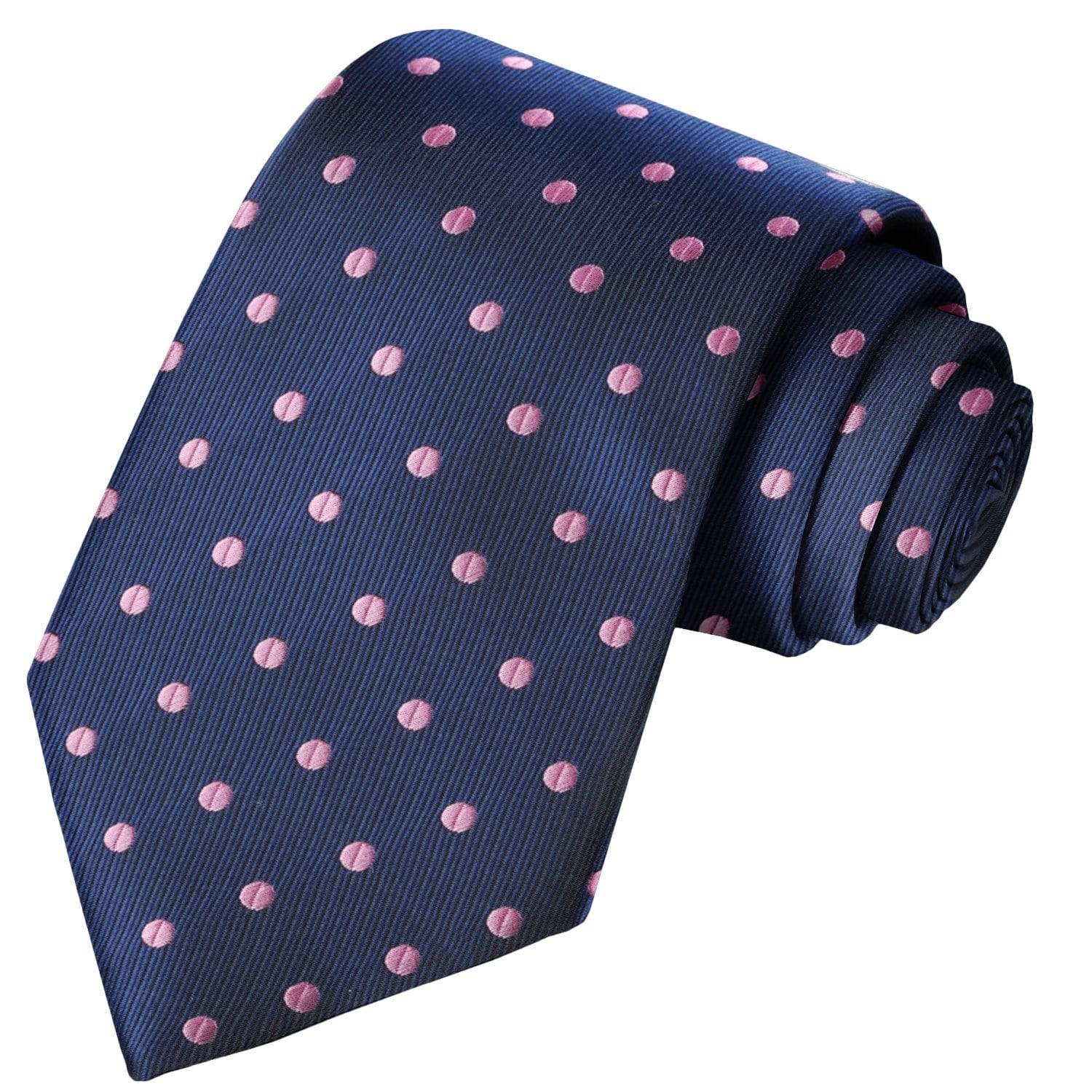 Pink on Navy Blue Polka Dot Tie - Tie, bowtie, pocket square  | Kissties