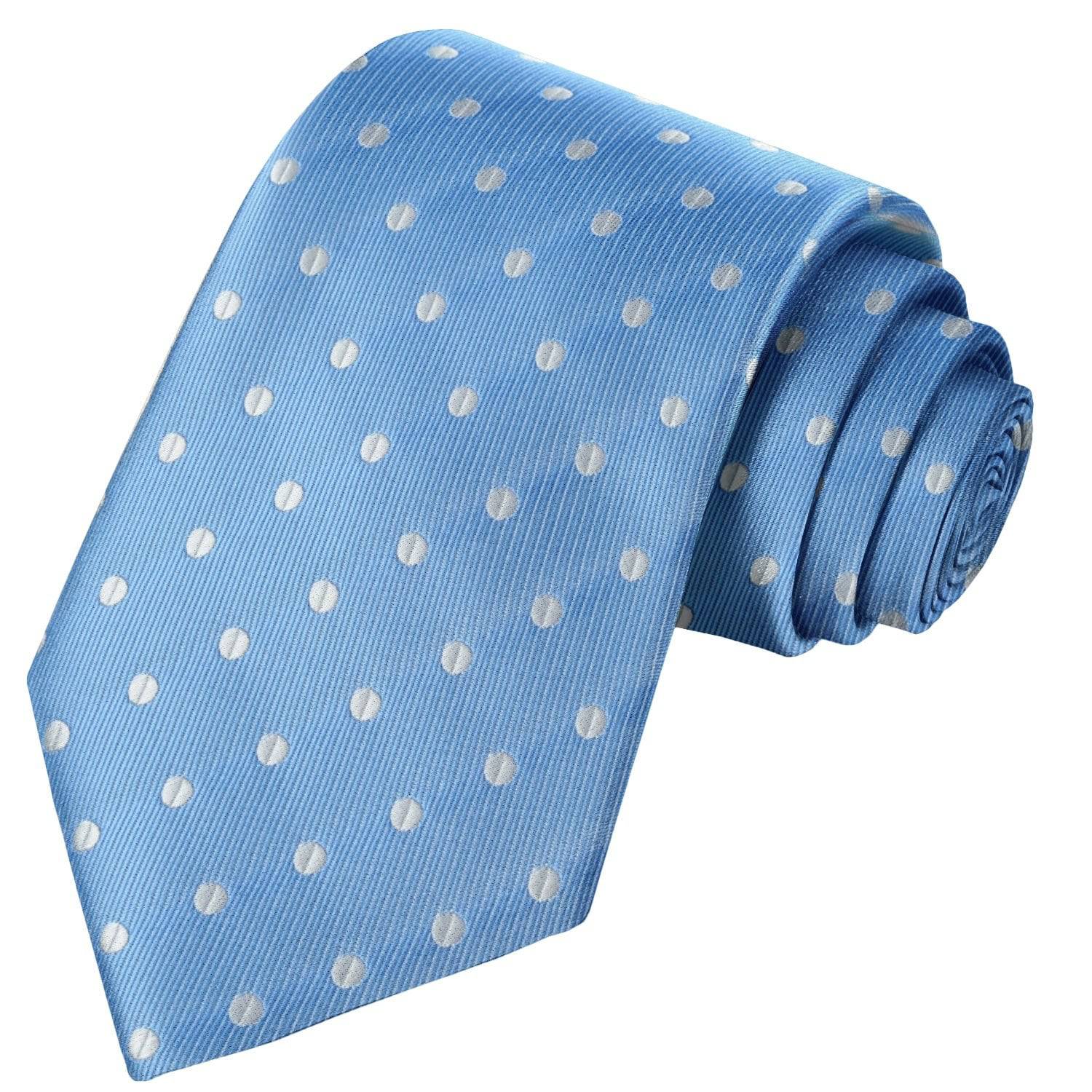 White on Sky Blue Polka Dot Tie - Tie, bowtie, pocket square  | Kissties