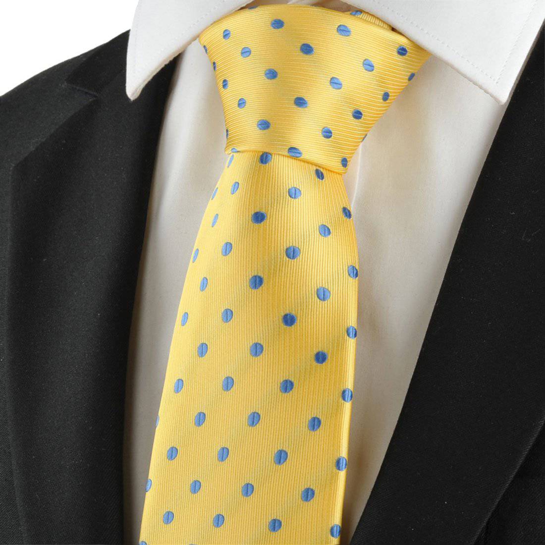 yellow and white polka dot tie