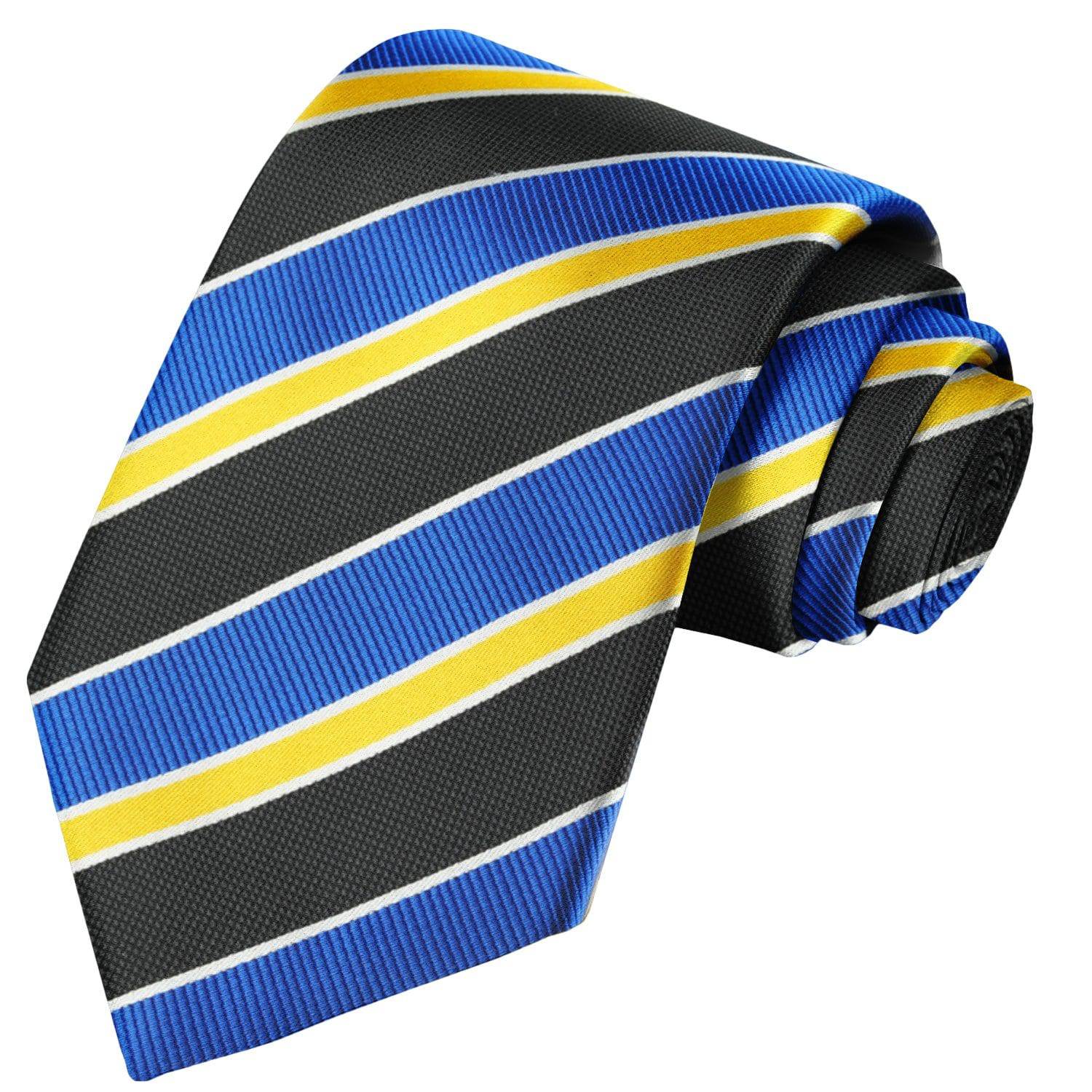Dark Blue-Black-White-Fire Yellow Striped Tie - Tie, bowtie, pocket square  | Kissties
