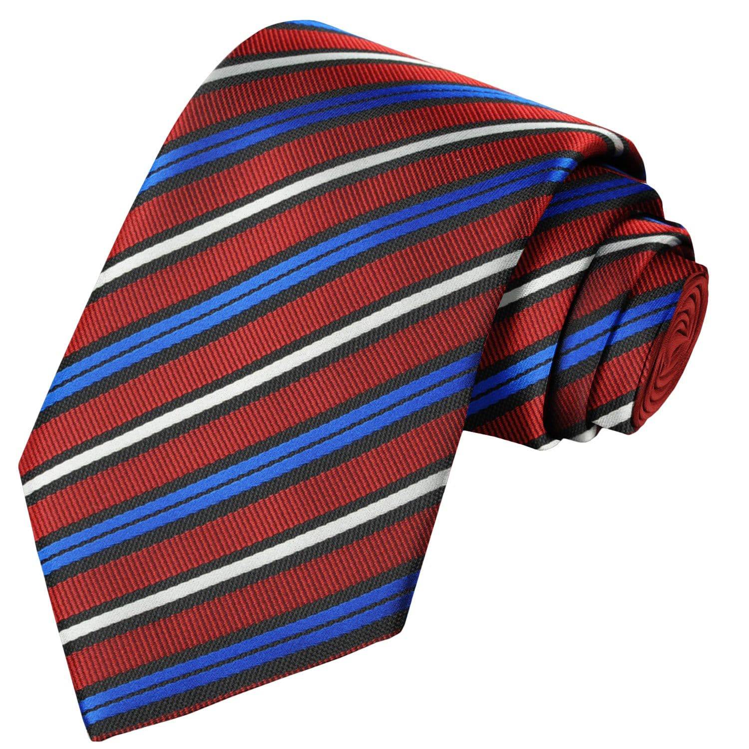 Sangria Red-White-Black-Blue Striped Tie - Tie, bowtie, pocket square  | Kissties