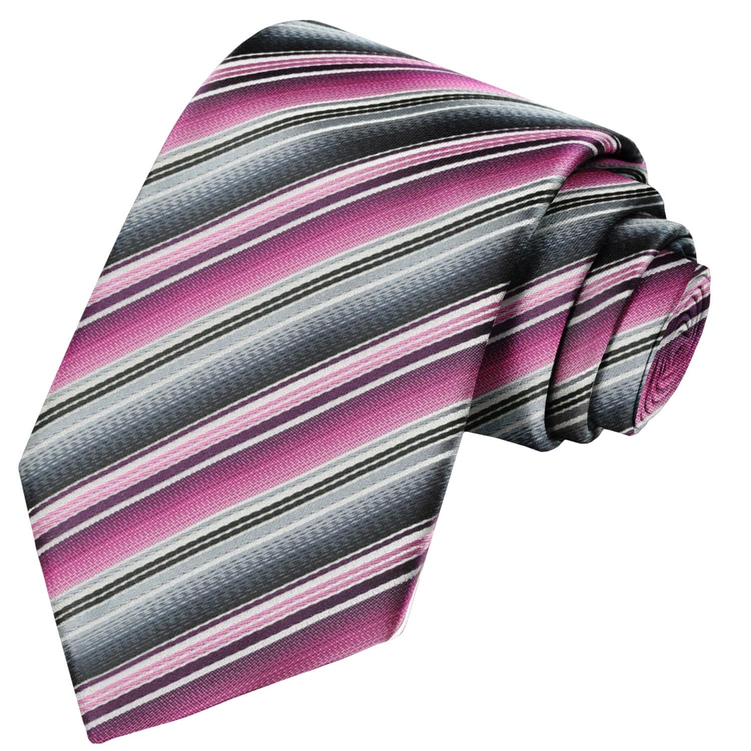 Wine Purple-Taffy Pink-Steel-Pewter Gray-Black Striped Tie - Tie, bowtie, pocket square  | Kissties