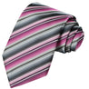 Wine Purple-Taffy Pink-Steel-Pewter Gray-Black Striped Tie - Tie, bowtie, pocket square  | Kissties