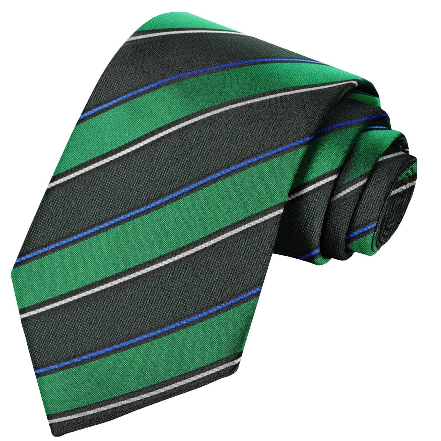 Green-Raven Green-White-Black-Cobalt Blue Striped Tie - Tie, bowtie, pocket square  | Kissties