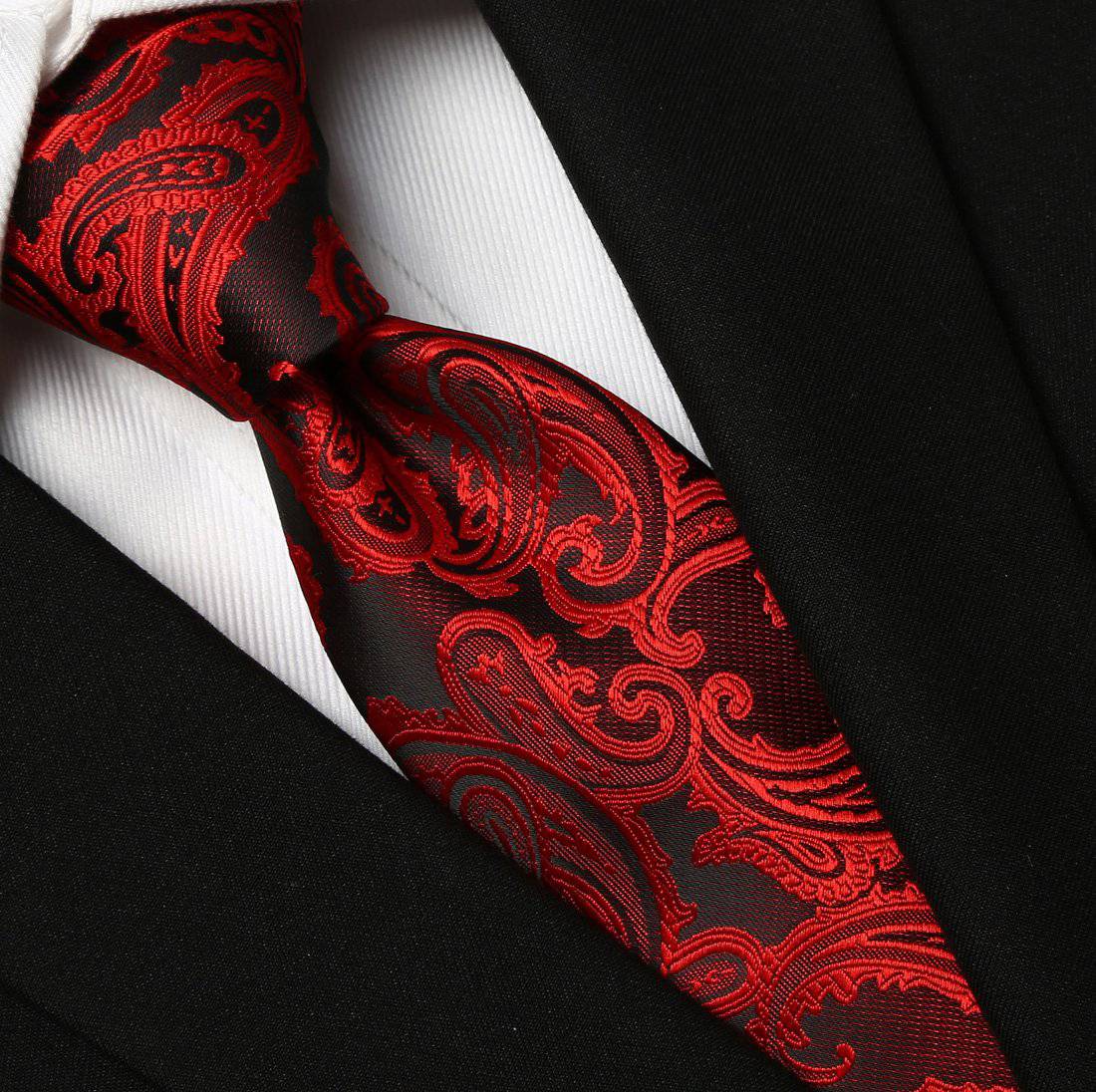 Crimson on Black Paisley Tie - Tie, bowtie, pocket square  | Kissties