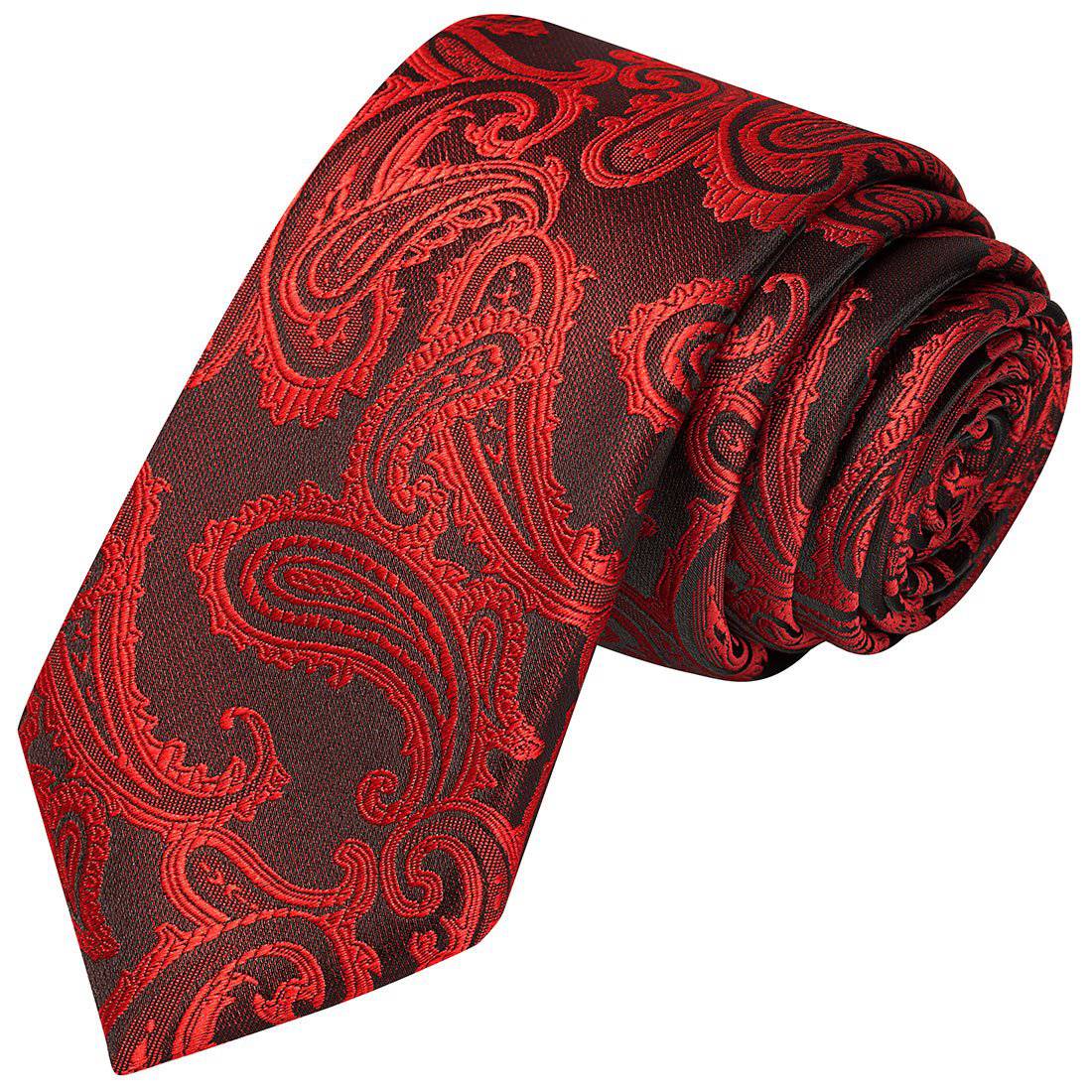 Crimson on Black Paisley Tie - Tie, bowtie, pocket square  | Kissties