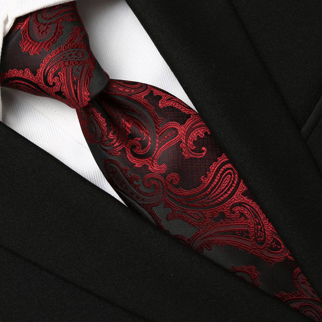 Burgundy on Black Paisley Tie - Tie, bowtie, pocket square  | Kissties