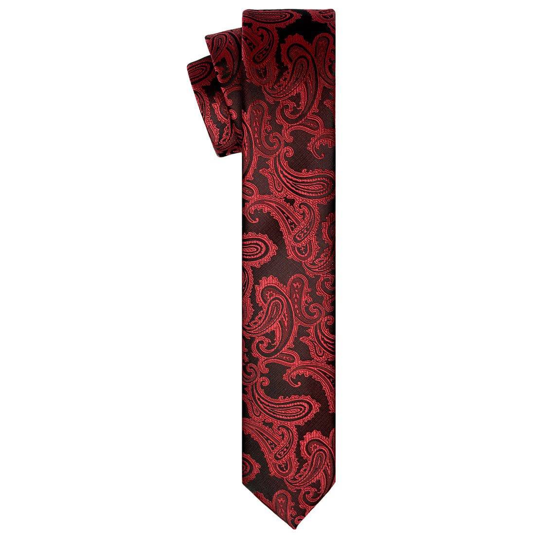 Burgundy on Black Paisley Tie - Tie, bowtie, pocket square  | Kissties