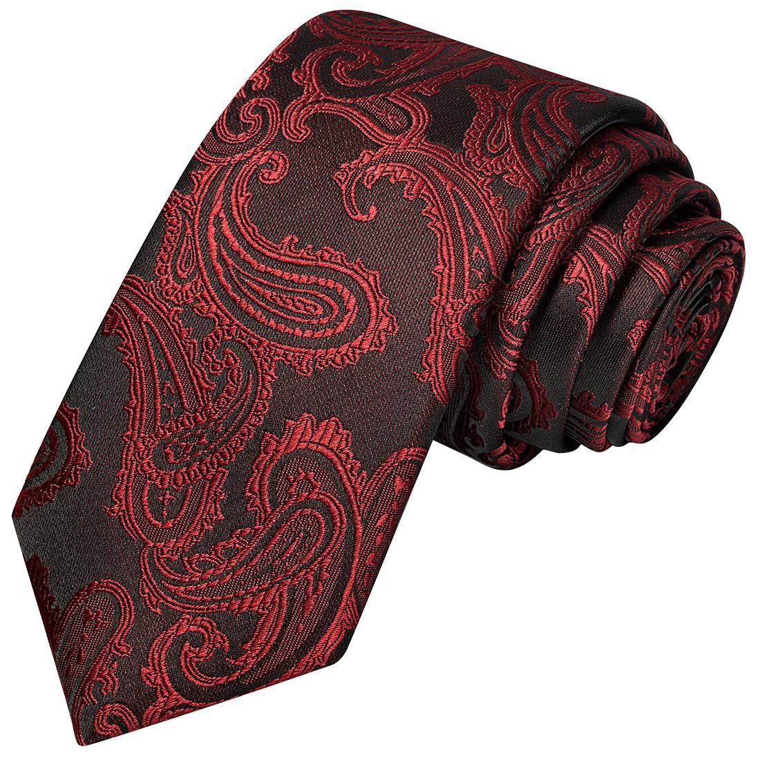 Burgundy on Black Paisley Tie - Tie, bowtie, pocket square  | Kissties