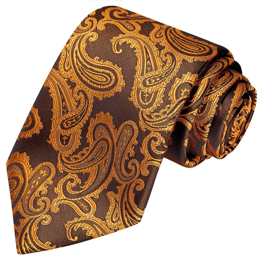 Tiger Orange on Black Paisley Tie - Tie, bowtie, pocket square  | Kissties