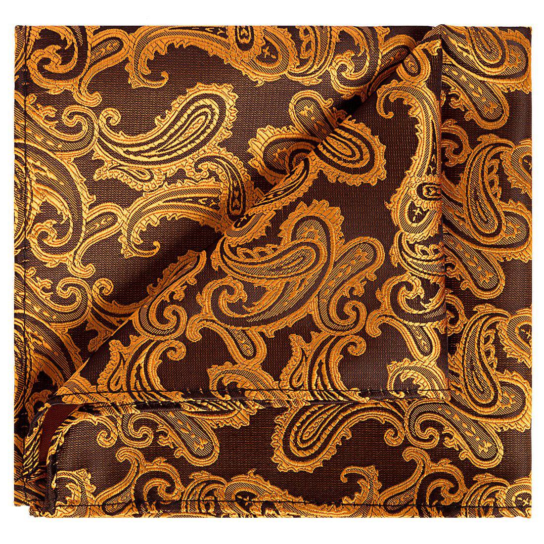 Tiger Orange on Black Paisley Pocket Square - Tie, bowtie, pocket square  | Kissties