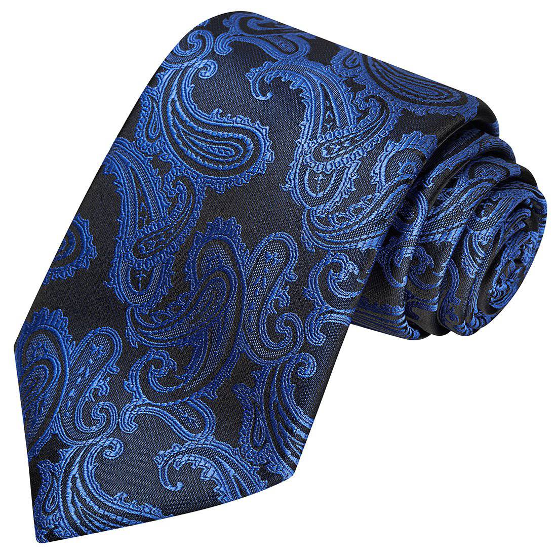 Cobalt Blue on Black Paisley Tie - Tie, bowtie, pocket square  | Kissties