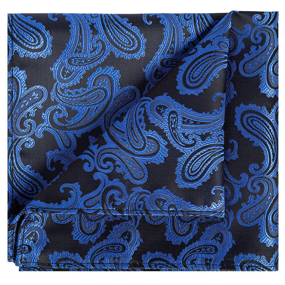 Cobalt Blue on Black Paisley Pocket Square - Tie, bowtie, pocket square  | Kissties