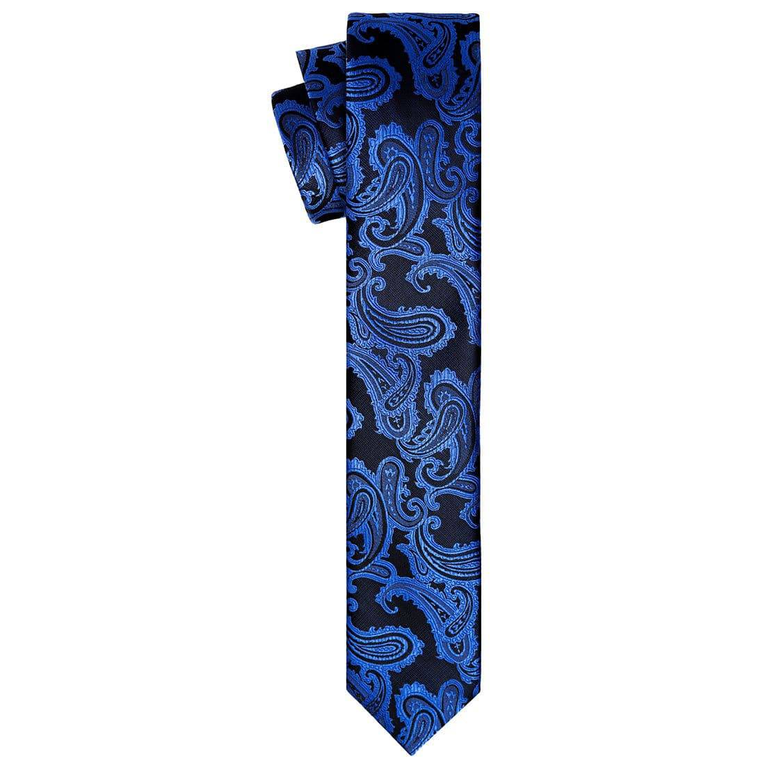 Cobalt Blue on Black Paisley Tie - Tie, bowtie, pocket square  | Kissties