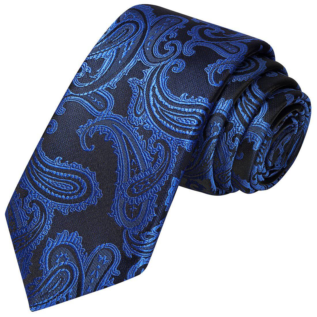 Cobalt Blue on Black Paisley Tie - Tie, bowtie, pocket square  | Kissties